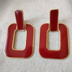 Vintage Monet Big Door-Knocker Red Clip Earrings